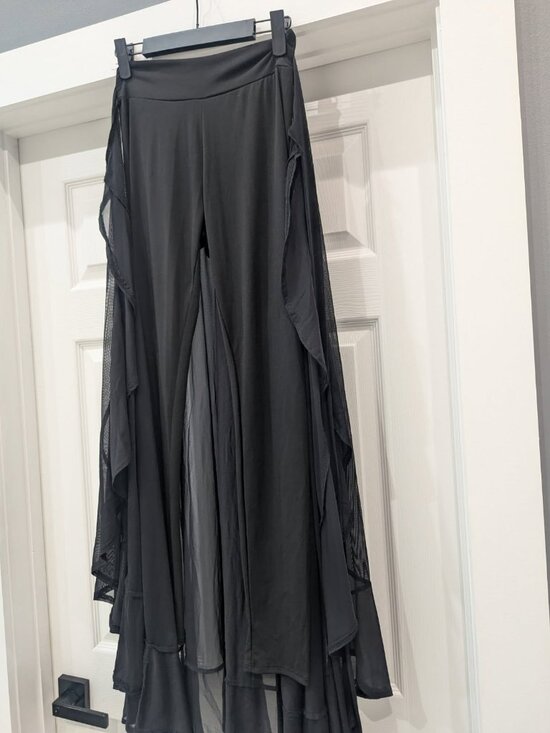 A3 Design Pants - A3 Design Black Palazzo Pants with Chiffon Overlay – Size Small